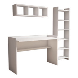 Hanah Home Hera Mesa de Estudio y Estantería con Estante de Pared Blanco